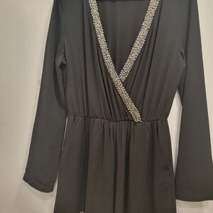 Elegant Black Romper By ASTRA with Silver Embellishments NWOT